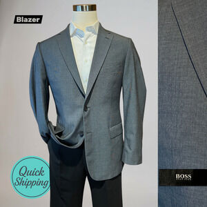 Hugo Boss 40-42R Slate Gray Super 100s Nailhead Blazer Suit Jacket